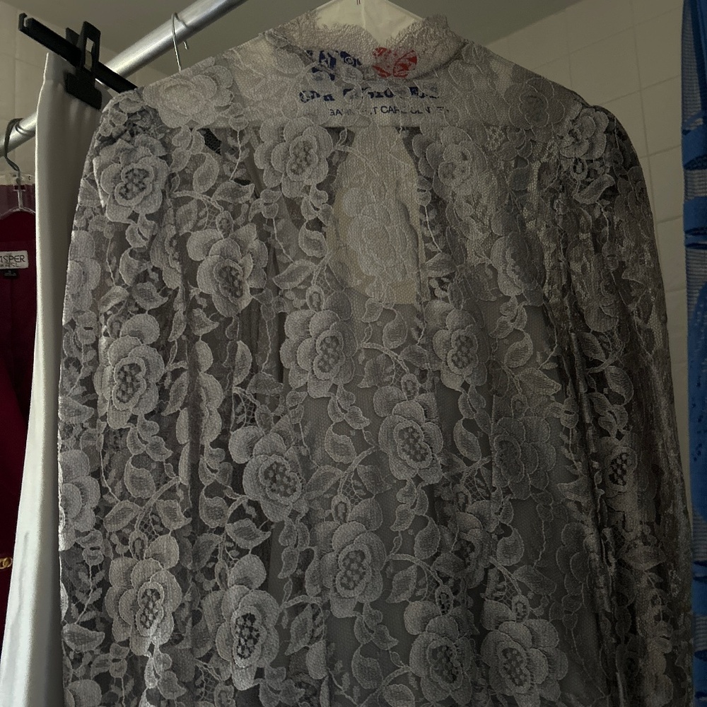 Beautiful lace top with camisole and silk skirt. Silver,